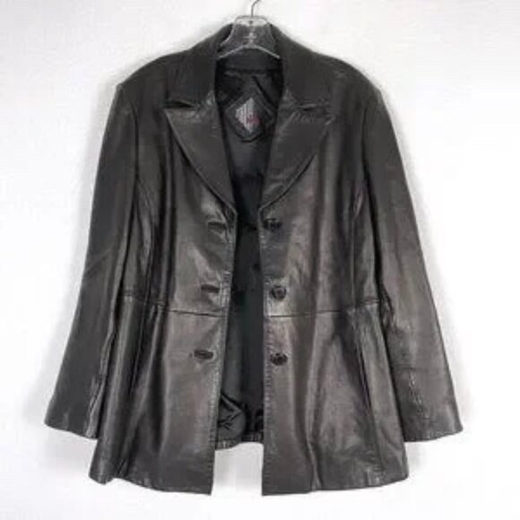 Leather Button Jacket Blazer Coat Black Large - Picture 2 of 5